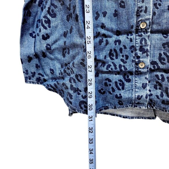Side Stitch woman Blue Leopard Print Lyocell long Sleeve Shirt Size XS - Picture 6 of 13